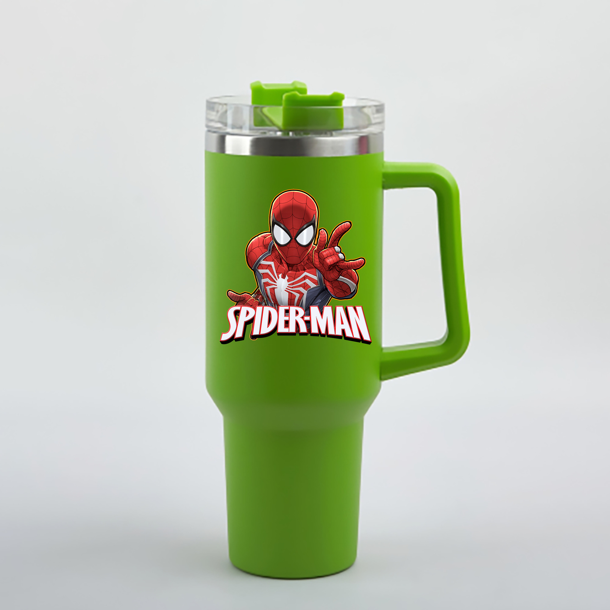 （画像用） Spider Man スパイダーマン 1200mL車用タンブラー - クリスタルステッカー（プラスチックストロー付き）